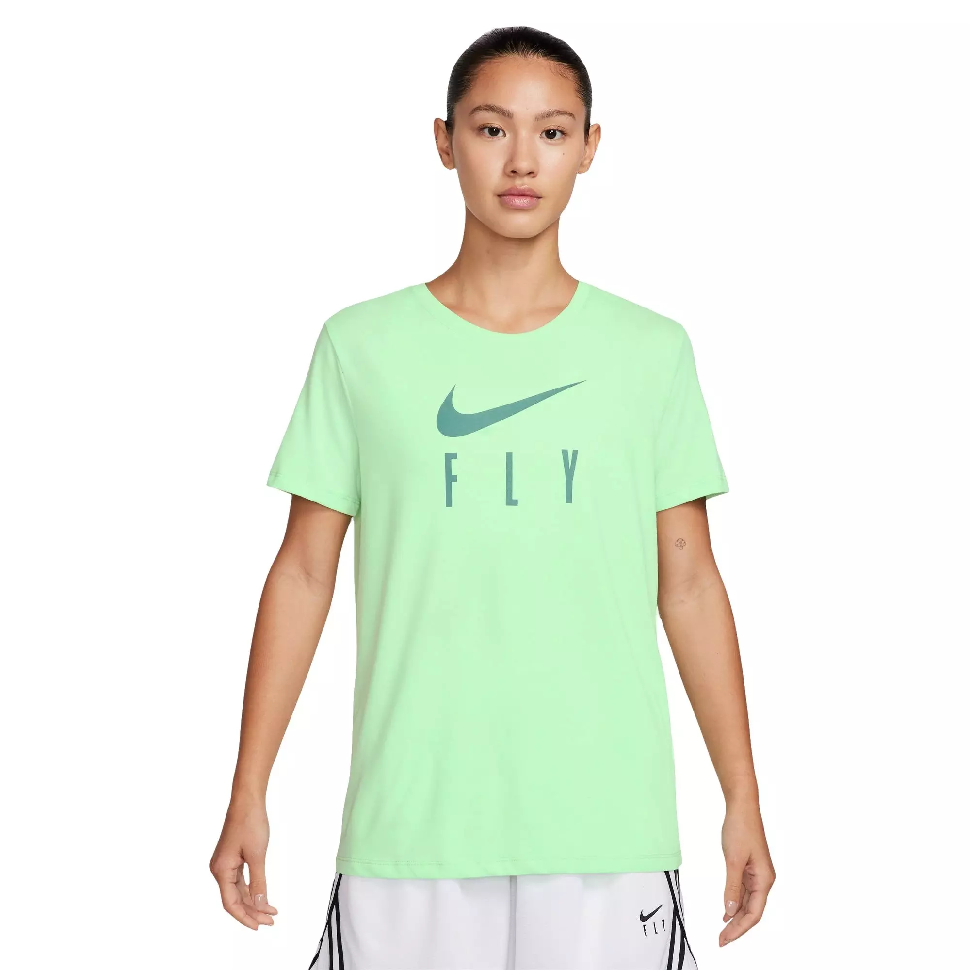 Nike Swoosh Fly Dri Fit Women s Graphic Tee Light Green Size XL Polyester Cotton